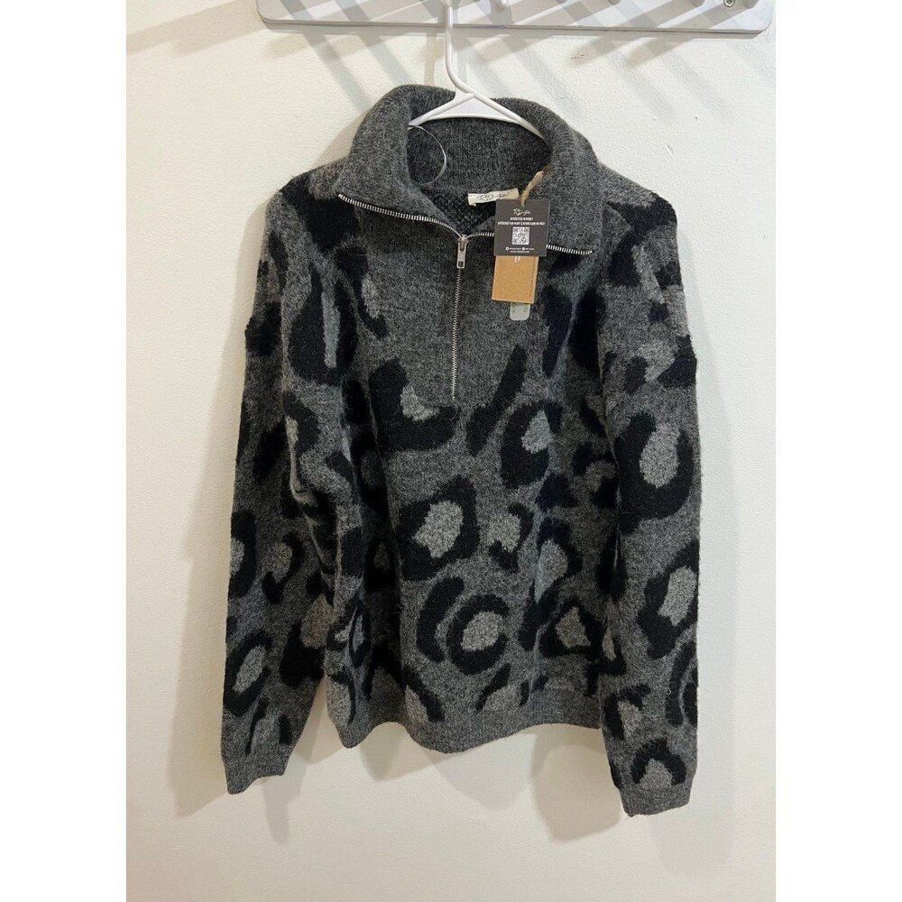 Anthropologie NWT Women Medium Grey Animal Print Wool Blend Pullover Sweater